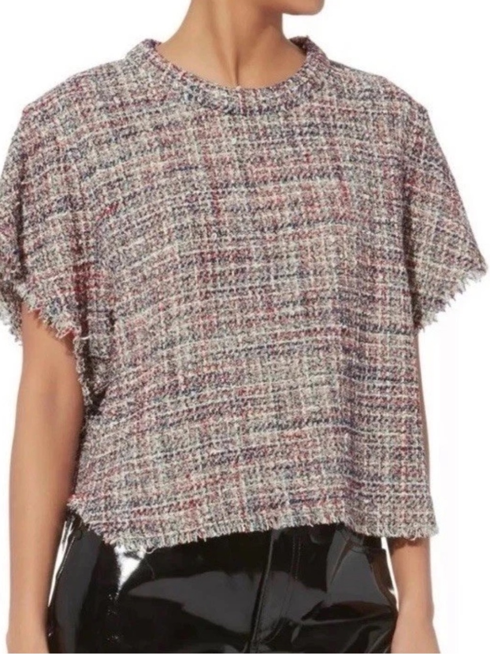 Iro Paris Devan Tweed Frayed Boxy Blouse Top Size 38 M